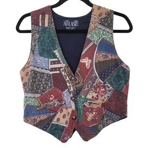 Atlas & Co Patchwork Vest SZ S Colorful Boho Festival Western Vintage Waistcoat